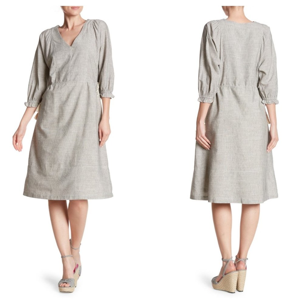 Mo:Vint Striped Linen Blend Dress Pockets Beach XS